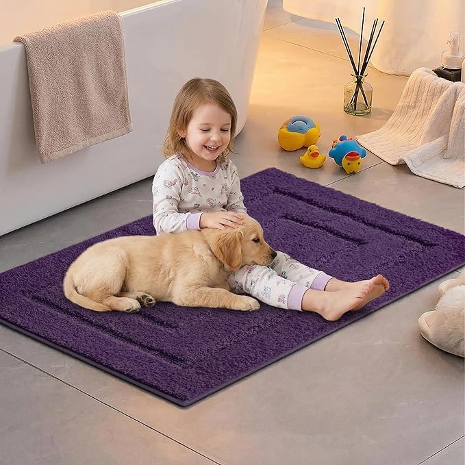 GRANNY SAYS Bathroom Rugs and Mats, 16" x 24" Non-Slip Bath Mat for Bathroom, Super Soft Absorbent Microfiber Bath Rug, Machine Washable and Dry, Small Purple Rug for Shower, Tub and Bath Floor