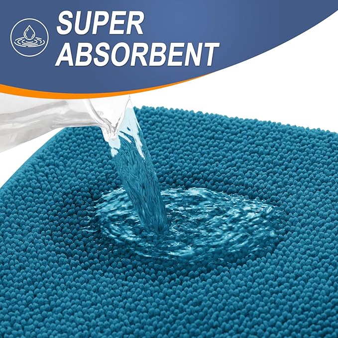 OLANLY Thick Memory Foam Bath Mat Rug 59x24, Extra Soft Absorbent Bathroom Rug, Quick Dry Bath Mat, Non-Slip, Machine Washable Carpet for Bathroom, Tub and Shower, Home Decor Accessories, Peacock Blue