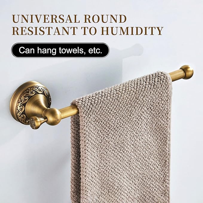 Wall Mounted Bathroom Towel Holder, Bath Towel Hanger Antique Brass Pattern Carving,Brushed Bronze