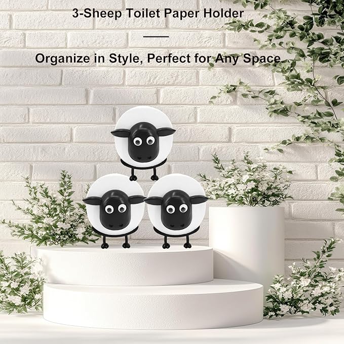 3-Pack Sheep Toilet Paper Roll Holder Set, OPP Packaging - Cute Bathroom Organizer with Adorable Design