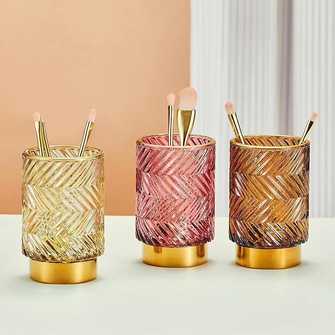 Makeup Brush Holder Organizer,Toothbrush Holders,Desk Pen Pencil Holder,Multifunctional Vintage Glass Brush Cup???A40-2-US???