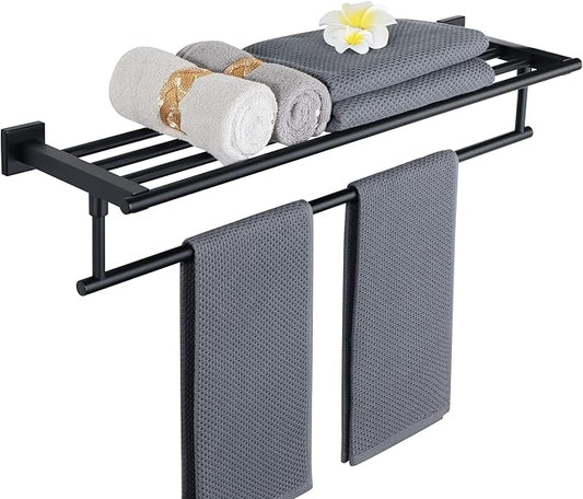 Alise 28 Inch Towel Racks for Bathroom Wall Mounted,Bathroom Towel Rack with Tower Bar,Double Towel Racks for Bathroom,SUS304 Stainless Steel Bathroom Towel Holder Matte Black