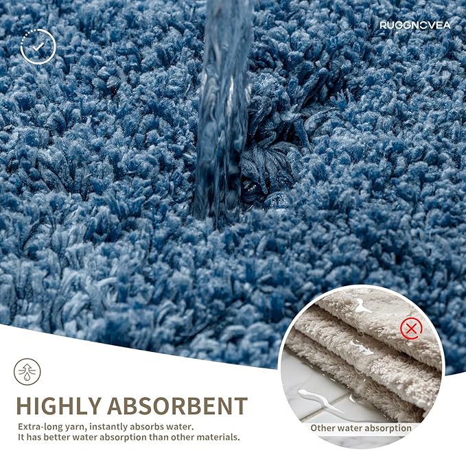 White Toilet Rugs U Shaped Washable, 24x22 Contour Bath Rugs for Toilet, Luxury Ultra Soft Microfiber U-Shaped Toilet Rug, Non Slip Absorbent Machine Washable Bathroom Mat for Toilet, Blue