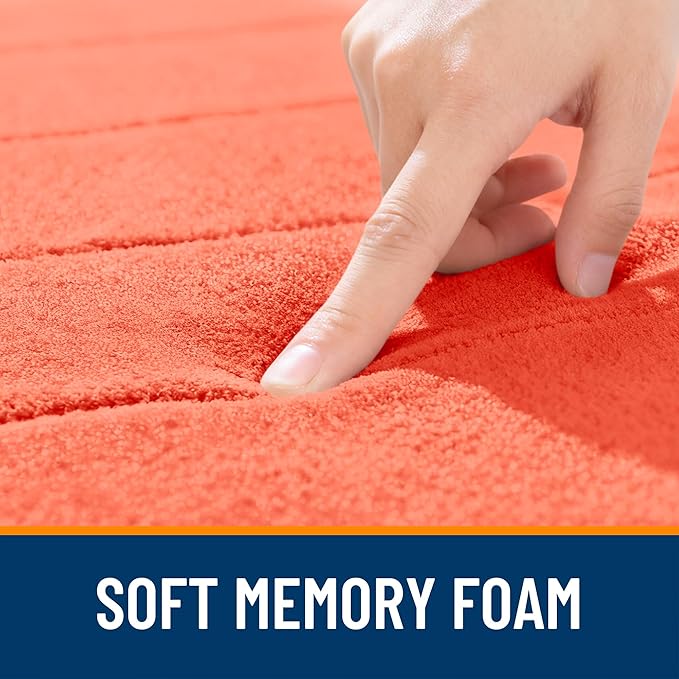 OLANLY Memory Foam Bath Mat 24x16, Super Soft Absorbent Bathroom Rugs, Quick Dry, Machine Washable Shower Floor Rugs, Bathmat Carpet, Bathroom Home Decor Accessories, Coral