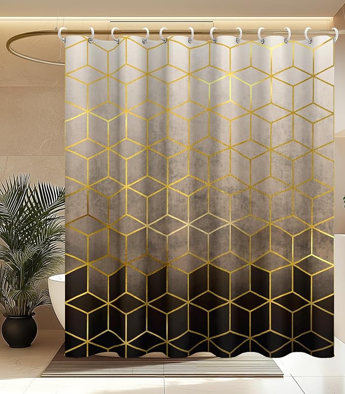 MAMUSE Shower Curtain for Bathroom - Cute Aesthetic Decorative Modern Girly Unique Girls Design Pretty Women Waterproof Fabric Cloth Cortinas de Baño Bathtub 72 x 72 Inch, Black Gold