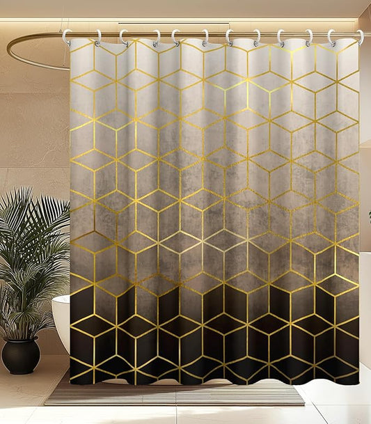 MAMUSE Shower Curtain for Bathroom - Cute Aesthetic Decorative Modern Girly Unique Girls Design Pretty Women Waterproof Fabric Cloth Cortinas de Baño Bathtub 72 x 72 Inch, Black Gold