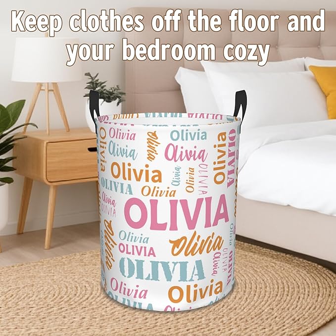 Custom Name Laundry Basket, Personalized Collapsible Laundry Hamper with Name for Bathroom Bedrooms, Customized Dirty Clothes Hamper Storage Basket Gifts for Kids Boys Girls Baby Men Women