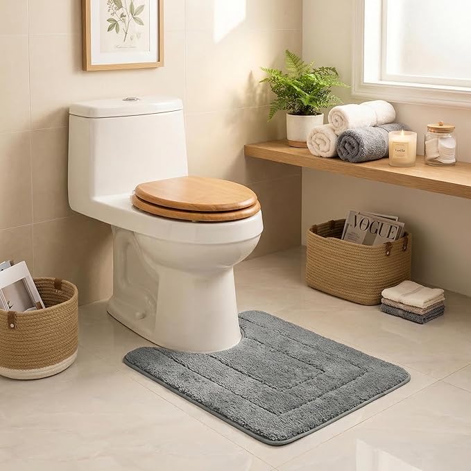 GRANNY SAYS Bathroom Toilet Rugs U Shaped, Bath Mats for Bath, Bathroom Rugs Non Slip Washable, Absorbent Microfiber Toilet Mat, Soft Plush Shaggy Bath Carpet, 20" x 24", Deep Gray