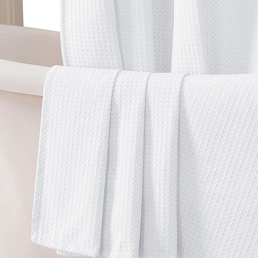 OWENIE White Shower Curtain 84 Inches Extra Long, Waffle Weave Heavy Fabric Shower Curtain for Bathroom, Waterproof Soft Hotel Spa Luxury Elegant Bath Curtains, Machine Washable, White, 72x84 Inch