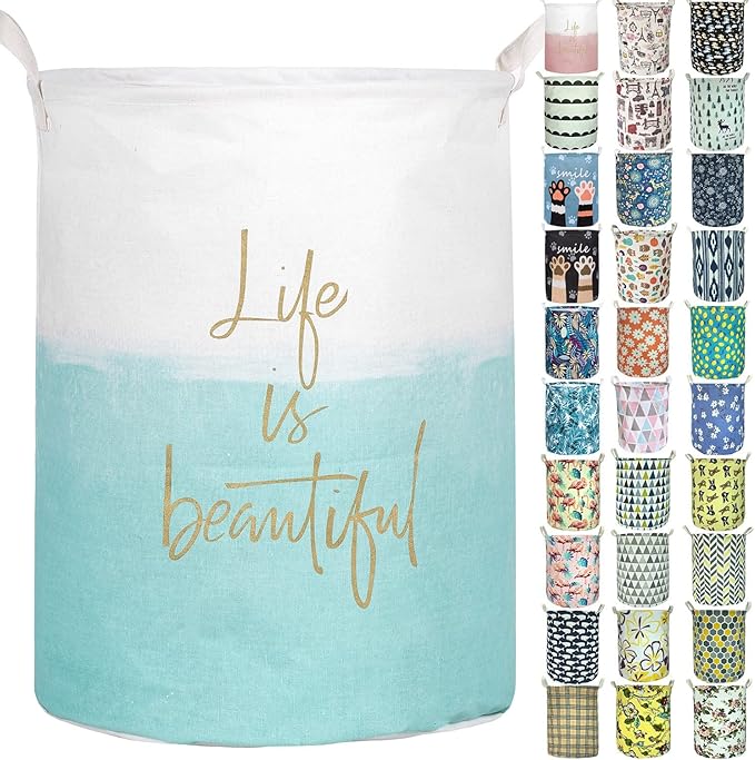Merdes 19.7?€??€? Waterproof Foldable Laundry Hamper, Dirty Clothes Laundry Basket, Linen Bin Storage Organizer for Toy Collection (Life Blue)