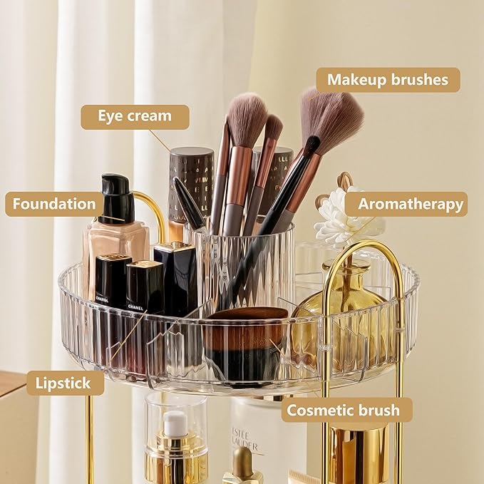 YCIA&DONE Rotating Makeup Organizer for Vanity, Large Capacity Make Up Storage Skin care Shelf Perfume Holders Cosmetic Dresser Organizer Countertop Spinning 360 (White Clear, 2Tiers)