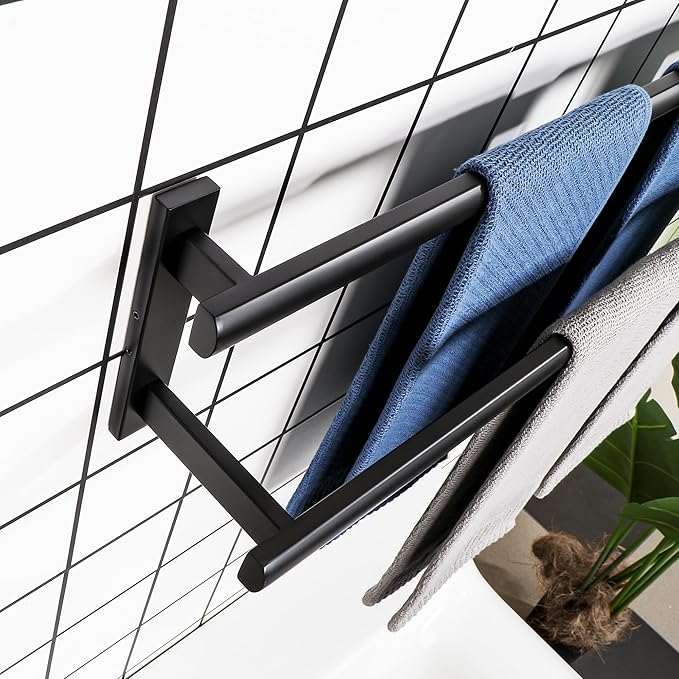 SAYAYO Double Towel Bar for Bathroom, 31.5 Inch Matte Black Bath Towel Rack Towel Holder Wall Mounted, SUS304 Stainless Steel