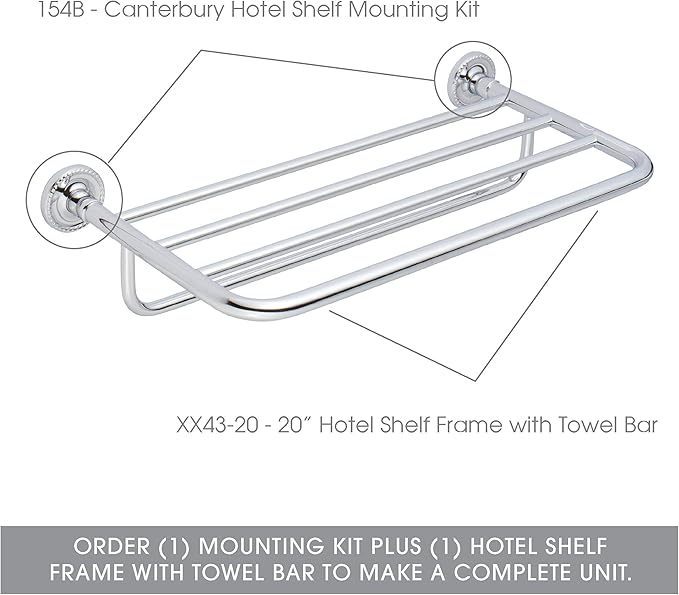 Ginger XX43-20 20" Hotel Shelf Frame with Towel Bar, Polished Chrome