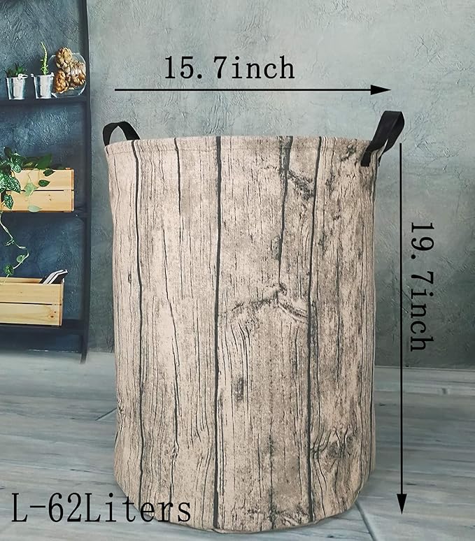 KUNRO Round Laundry Gift Basket Storage Hamper, Clothes Storage Organizer Bins, Shelf Basket with Handles for Room Decor (Tree Stump)