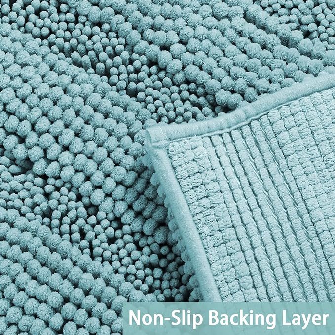 Turquoize Chenille Bath Rugs Shaggy Non Slip Bath Mat 24 x 36 Aqua Haze Extra Soft and Absorbent Area Rug, 24"x 36", Aqua Haze