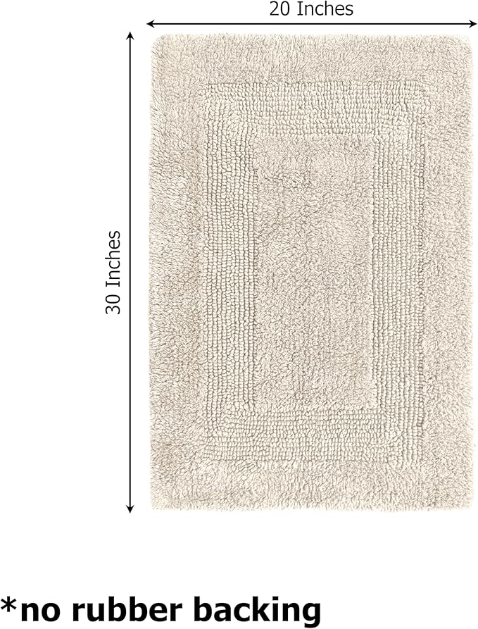 COTTON CRAFT Luxurious Bathmat Rug - Set of 2 Reversible Heavyweight Large Step Out Bath Mats for Bathroom Floor, Tub and Shower - Pure Cotton Soft Plush Absorbent Tufted Racetrack Mat - 20x30 - Linen