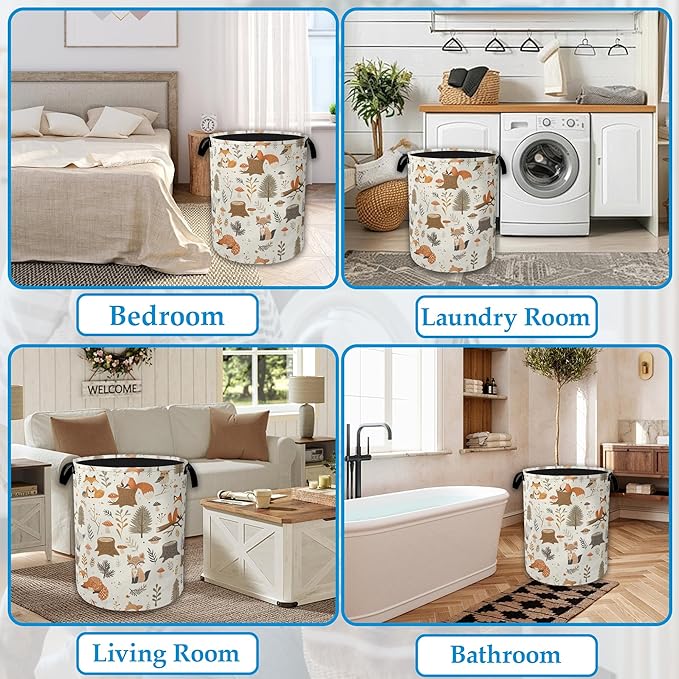 Woodland Fox Laundry Basket Collapsible Laundry Hamper, Oxford Cloth Storage Bin for Room/Bathroom/Bedroom/Dormitories 16" X 20.8"