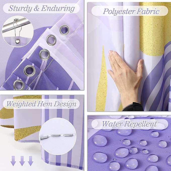 Bathroom Accessories Set - 27PC Bathroom Sets with Shower Curtain and Rugs, Purple Bathroom Set, Purple Bathroom Accessory Set with Trash Can, Toilet Brush & 3 PC Soap Dispensers