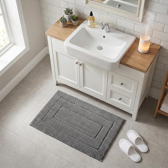 GRANNY SAYS Gray Bathroom Rugs Non Slip, Large Bath Mats for Bathroom, Super Soft and Water Absorbent, Microfiber Washable Bath Rugs for Bath Floor, Tub and Shower, 36" x 24", Dark Gray
