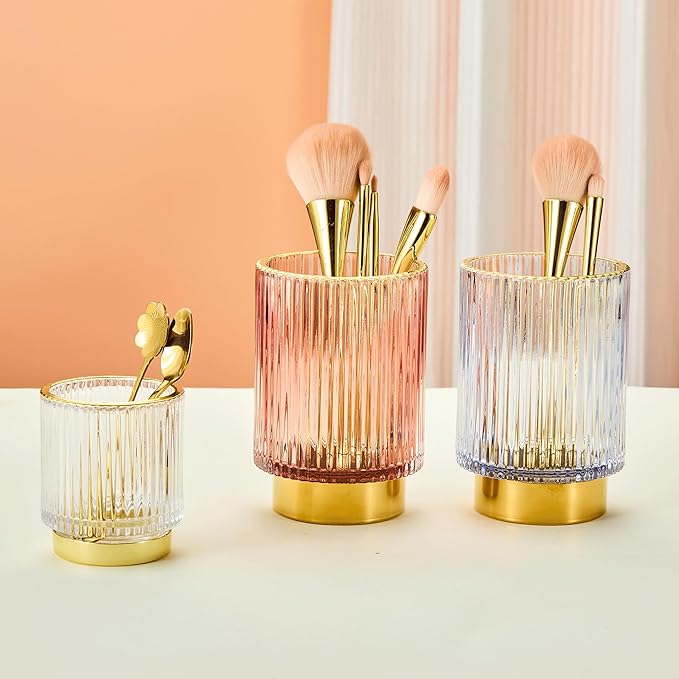 Makeup Brush Holder Organizer,Toothbrush Holders,Desk Pen Pencil Holder,Multifunctional Vintage Glass Brush Cup???S/White/A3-14-US???