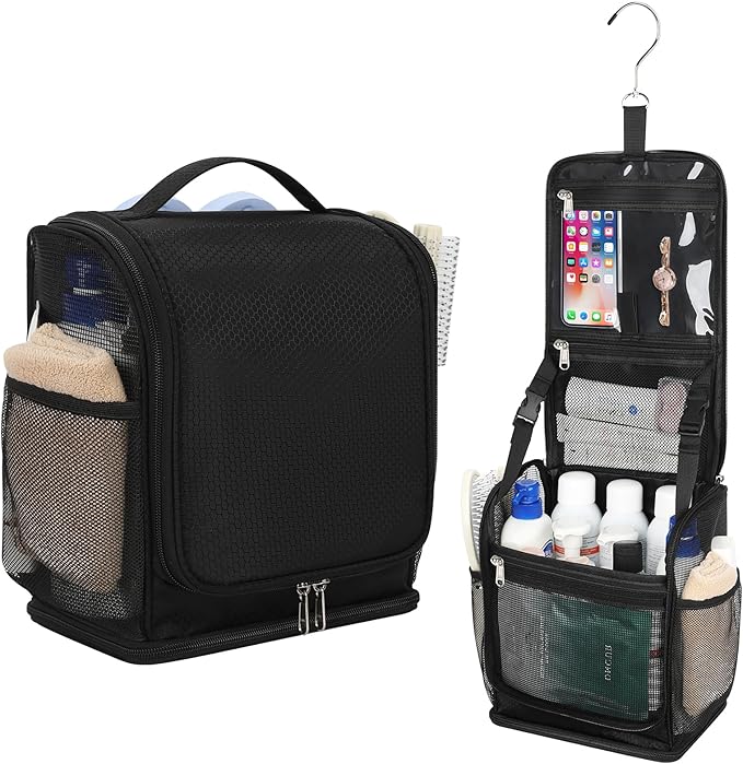 Mesh Shower Caddy Portable, Toiletry Bags for Travel, Hanging Shower Organizer Tote Bag for College Dorm Students Girls Boys, Dry and Wet Separation with Metal Hook