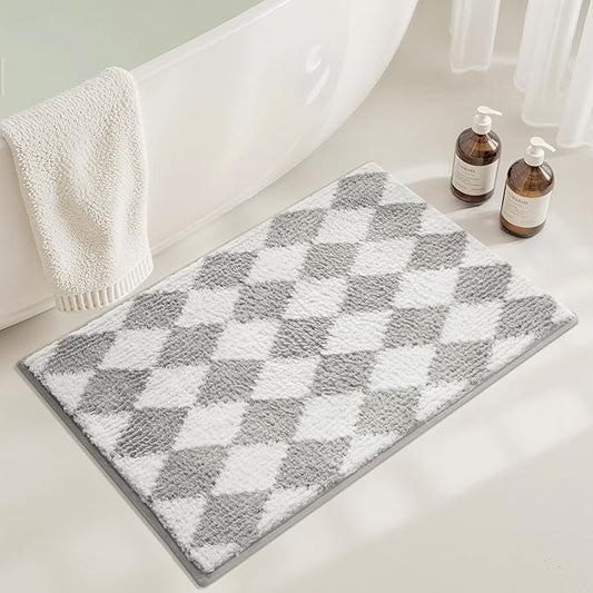 GRANNY SAYS Diamond Bathroom Rugs, 24" x 36", Non-Slip Bath Mats for Bathroom, Plush Shag Absorbent Microfiber Ultra Soft Bath Mat, Cute Washable Rug for Tub, Shower, Bedroom, Light Grey