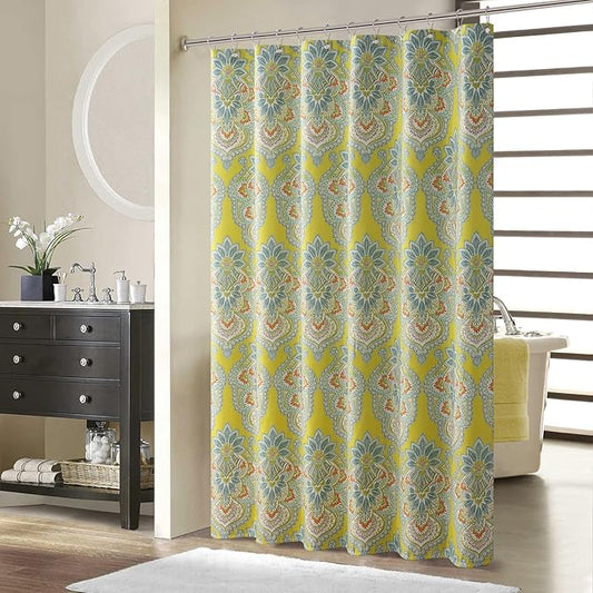 Fabric Shower Curtain, Yellow Orange Green Printed Boho Medallion Pattern Shower Curtains for Bathroom, Waterproof Bathroom Curtains, 72" W x 72" H