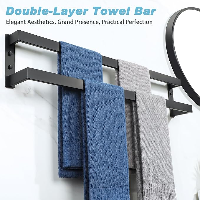 Alise Double Towel Bar, 32" Towel Racks for Bathroom Wall Mounted SUS304 Stainless Steel, Quick Drying Bathroom Towel Holder, Long Heavy Duty Towel Hanger, Matte Black