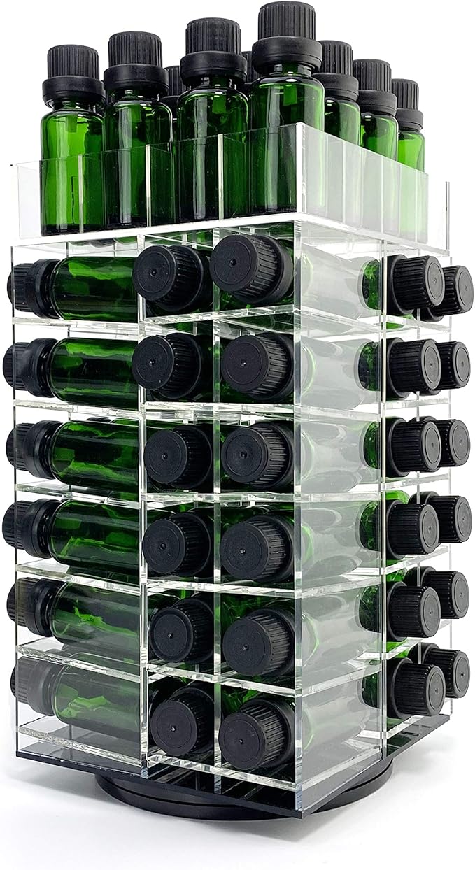 JEREVER Essential Oil Storage Rack Rotating Tower Organizer Acrylic Clear Display Holder for 64 bottles 5ml 10ml 15ml (Bottles not Included)