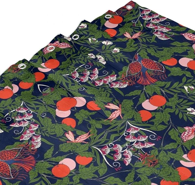 Bohemia William Morris Art Shower Curtain, Flowers Birds and Berries Retro Shower Curtain Sets for Bathroom Fabric Bath Curtain Washable 12 Hooks 72x78 Inches(183x200cm)