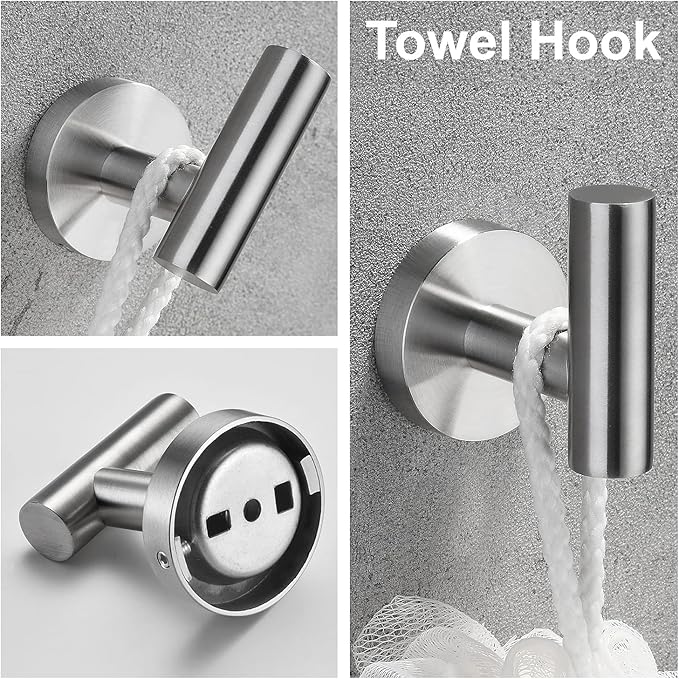 Nolimas 3-Pieces Set Brushed Nickel Bathroom Hardware SUS304 Stainless Steel Round Wall Mounted - Includes 12" Hand Towel Bar, Toilet Paper Holder, Robe Towel Hooks,Bathroom Accessories Kit