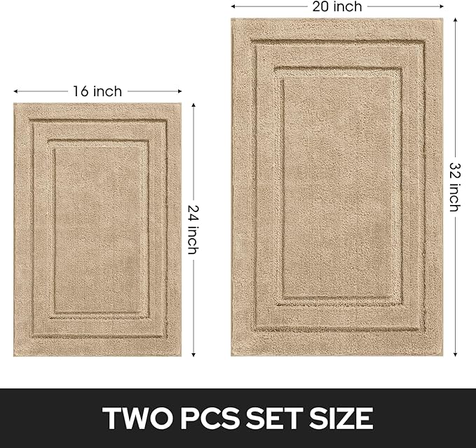 HOMEIDEAS Boho Bathroom Rugs, Modern Farmhouse Bathroom Decor, Super Soft and Absorbent Shower Mats, Non Slip, Machine Washable Bath Mat for Farmhouse Decor, 20" x 32" + 16" x 24"