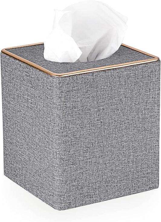 Sumnacon Square Linen Tissue Box Cover - Stylish Cube Tissue Box Holder with Magnetic Bottom, Decorative Tissue Box for Vanity Toilet Tank Dresser Night Stand Table Countertop Office Car, Grey