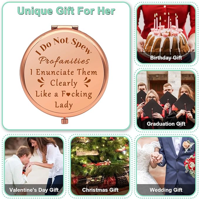 Funny Gifts for Women Compact Makeup Mirror for Daughter Friends Sister Funny Friendship Gifts for Women Thank You Gift Pocket Makeup Mirror for Coworkers Wife Niece Graduation Birthday Gift