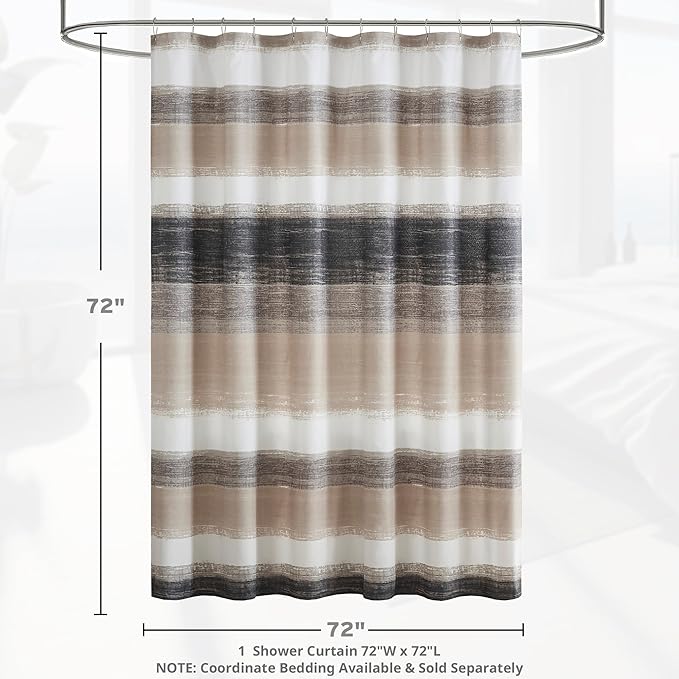 Madison Park Essentials Shower Curtain, Watercolor Print Multi Taupe Shower Curtain for Bath Room, Modern Bathroom Décor, Machine Washable, Microfiber Fabric Shower Curtain, Saben, 72x72 Taupe/Black