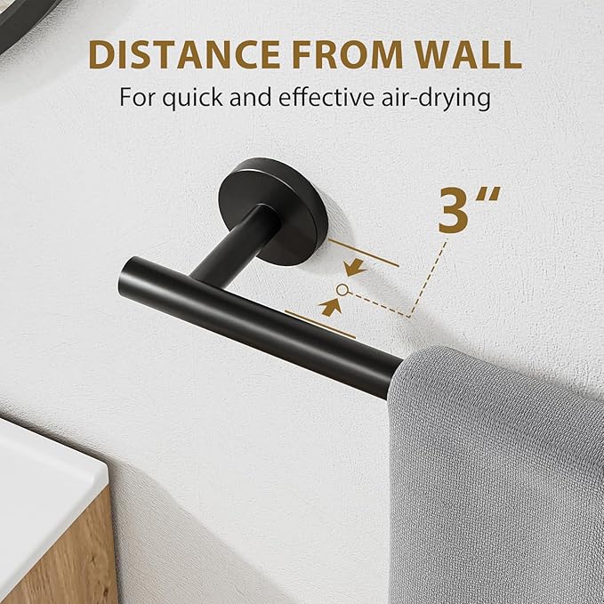 Luxbaro Matte Black Towel Bar 24 Inch, Thicken Towel Rack for Bathroom Wall, SUS304 Stainless Steel Towel Rod, Modern Home Decor (Total Length 26-Inch)