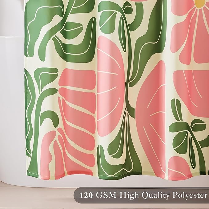 Mid Century Modern Abstract Geometric Colorful Boho Shower Curtains for Bathroom, Cute Pink Floral Bathroom Shower Curtain, Vintage Retro Bath Curtain, Waterproof Shower Curtain 72''x72''
