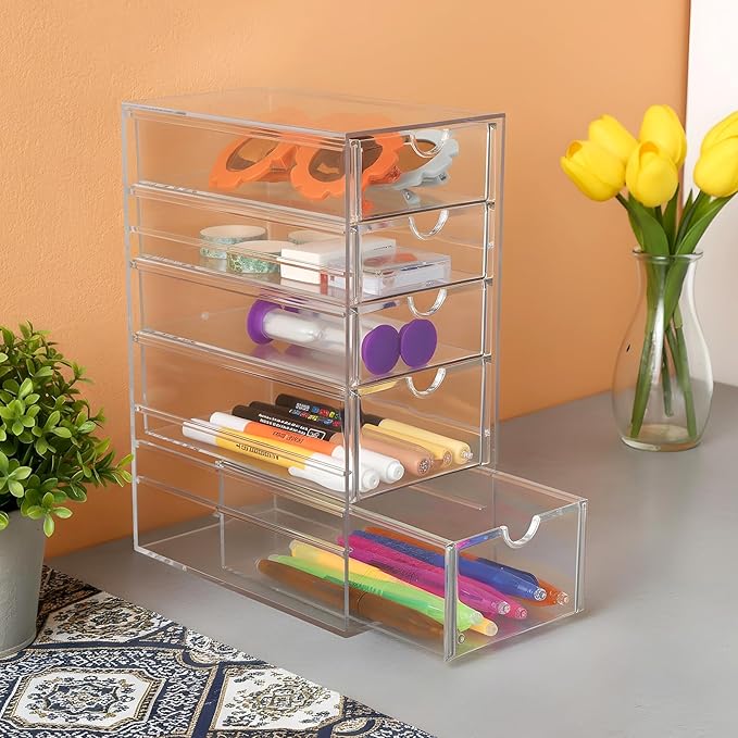 Clear Containers for Hair Accessory Organizing,Organizer Storage Box Drawers Set with 5 Drawers Hair Accessory Container for Bathroom Closet Desk Office