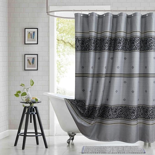 Fabric Shower Curtain, Grey and Black Print Waterproof Shower Curtains for Bathroom, 72" W x 72" H