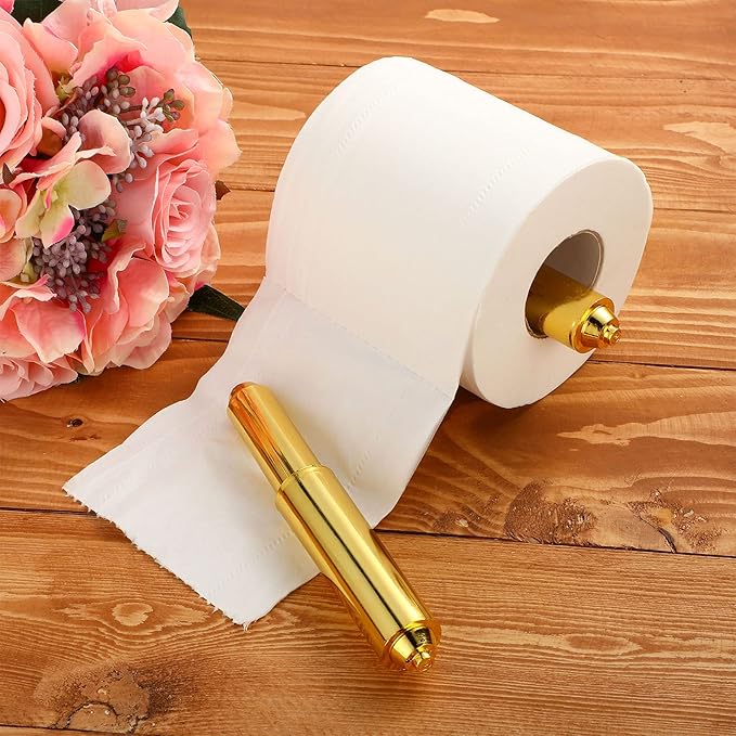 Shappy 2 Pcs Universal Toilet Paper Holder Replacement Rod Spring Loaded Plastic Retractable Paper Replacement Rod Toilet Tissue Roll Holder Insert for Bathroom Home Fixture Accessories (Gold)