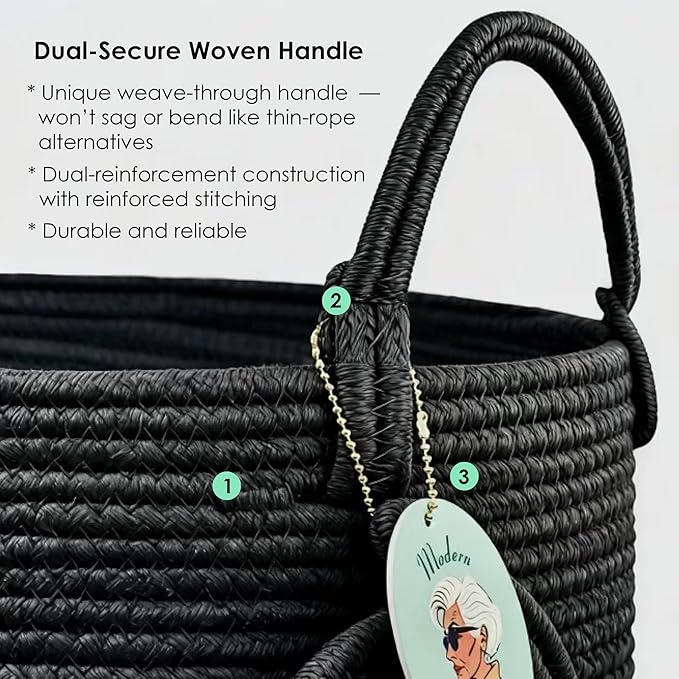Modern Granny Extra Large Cotton Rope Laundry Hamper 16x22 Inch Dual Secure Woven Handle for Living Room Closet Clothes Blanket Organization