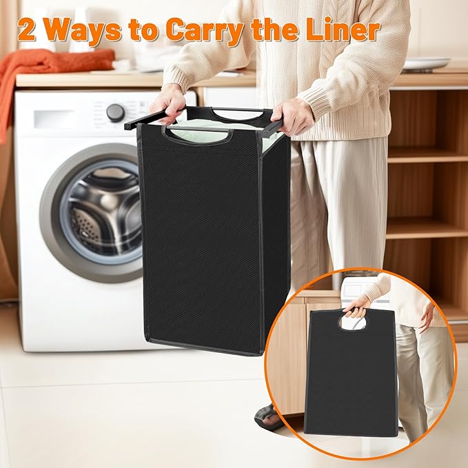 Sonharlar Laundry Sorter with Removable Bag, 16 Gallons Laundry Hamper with Adjustable Feet, Laundry Basket for Laundry Room, Bathroom and Bedroom(Black and Rustic Brown)