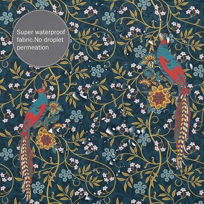 Rustic William Morris Art Print Fabric Shower Curtain,Vintage Mid Century Boho Floral Bird Hotel Quality,Machine Washable,72L x72W for Bathroom.