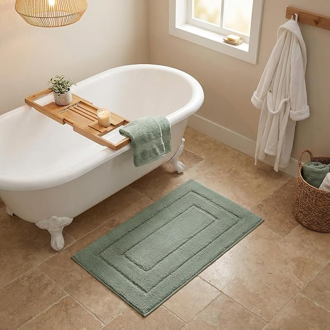 GRANNY SAYS Bathroom Rugs and Mats, 16" x 24" Non-Slip Bath Mat for Bathroom, Super Soft Absorbent Microfiber Bath Rug, Machine Washable and Dry, Small Light Green Rug for Shower, Tub and Bath Floor