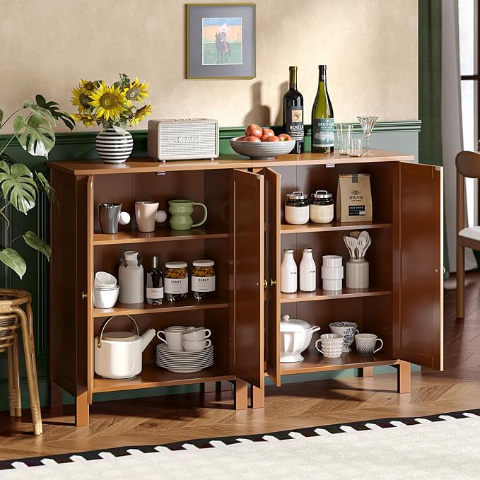 Bonnlo Free Standing Bathroom Storage Cabinet, Rustic Brown Floor Cabinet with Doors, Small Wooden Accent Sideboard Console for Entryway, Kitchen, Living Room Organization, 31.5" H