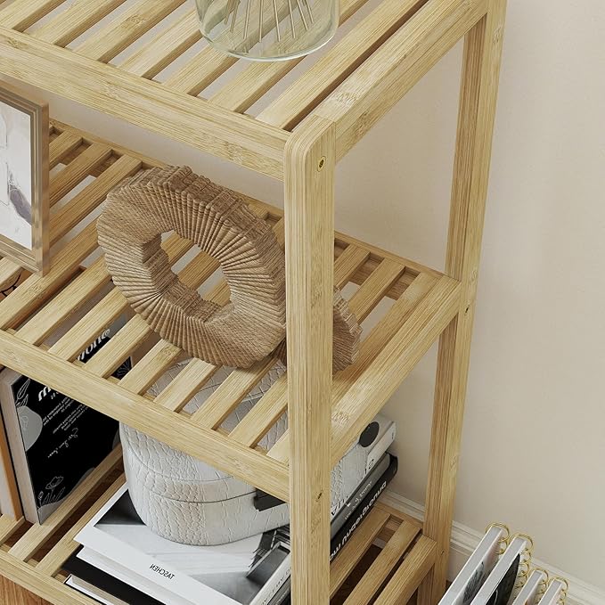 AIIT 3-Tier Bamboo Bathroom Shelf - 26" H Storage Shelves, Narrow Stand Rack Shelving Unit for Living Room Bedroom Kitchen, Nature
