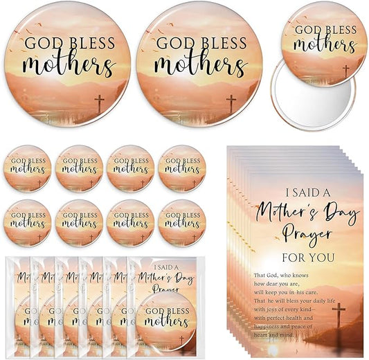 50 Set Mother's Day Inspirational Compact Mirror Religious Bulk Gift for Women Christian Mini Makeup Pocket Mirror Administrative Professional Gift with Card for Volunteer Employee Teacher (Lake)