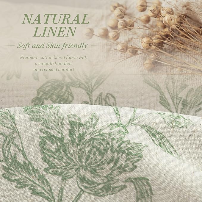 Sage Green Floral Shower Curtain,Vintage Linen Beige Cottagecore Shower Curtains for Bathroom, 72" W x 72" L