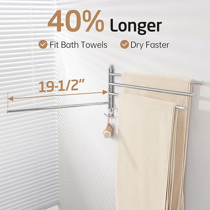 KES Swivel Towel Rack, Swing Arm Towel Bar 4-Arm Extra Long 19.5" Swing Out Towel Rack for Bathroom Wall, Hand Towel Rack Wall Mounted 18/8 Stainless Steel Polished Finish, A2103S4L50