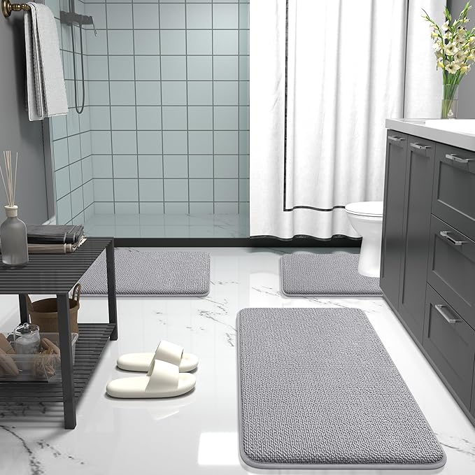 OLANLY Thick Memory Foam Bath Mat Rug 35x24, Extra Soft Absorbent Bathroom Rug, Quick Dry Bath Mats, Non-Slip, Machine Washable Carpet for Bathroom, Tub and Shower, Home Decor Accessories, Grey